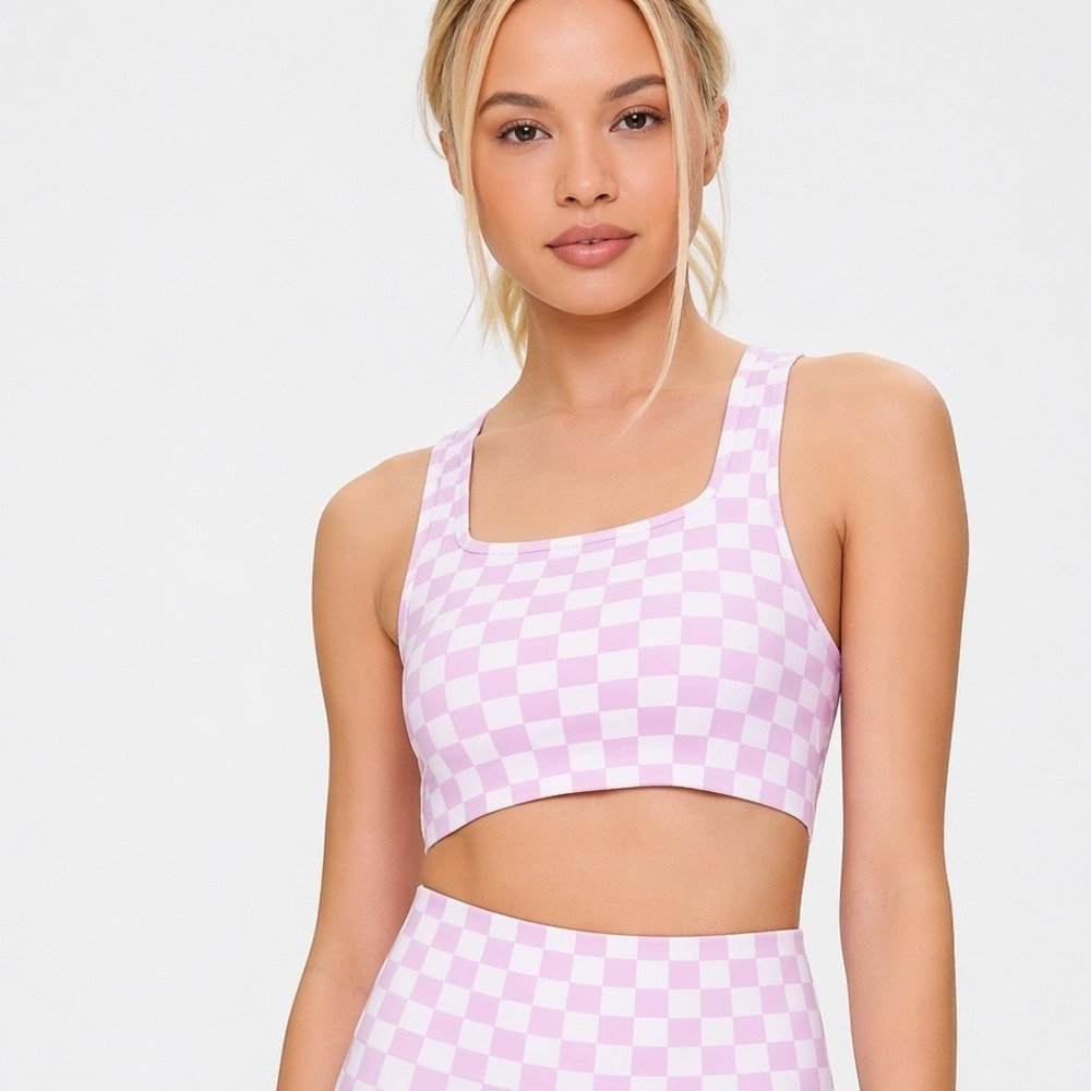 Forever 21 Checkered Sports Bra Athleisure Barbiecore Pickleball Yoga Dance Gym